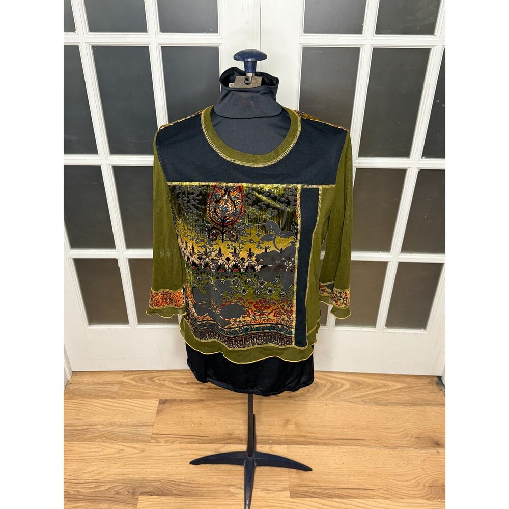 Tribal Whimsigoth Mixed Media Mesh Burnout Top Size L